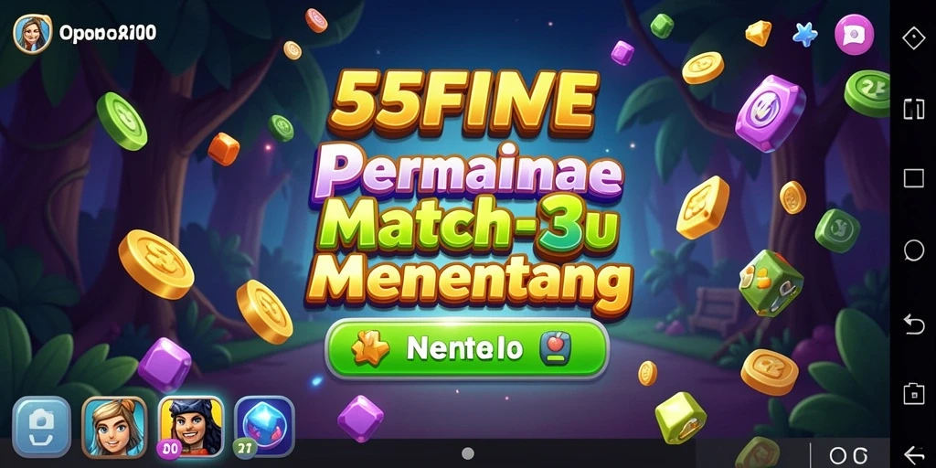 Tampilan gameplay seru dalam 55FIVE dengan kombinasi gem Match-3.
