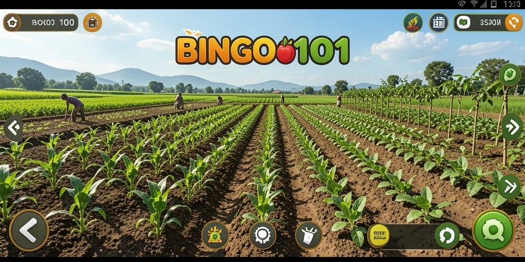 Tangkapan layar menunjukkan aktivitas bertani yang seru dalam BINGO101.