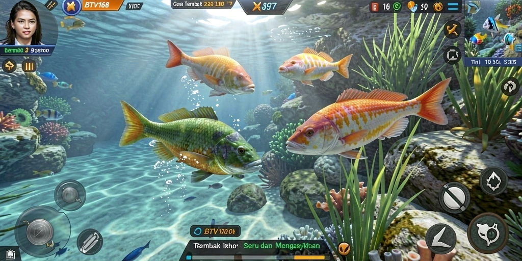 Tampilan gameplay BTV168 yang seru saat menembak ikan.