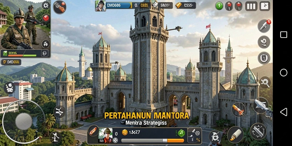 Gameplay intens di DMD686 dengan menara pertahanan strategis.