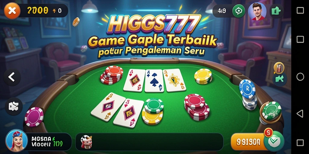 Tampilan gameplay HIGGS777 dengan suasana permainan Gaple yang kompetitif.