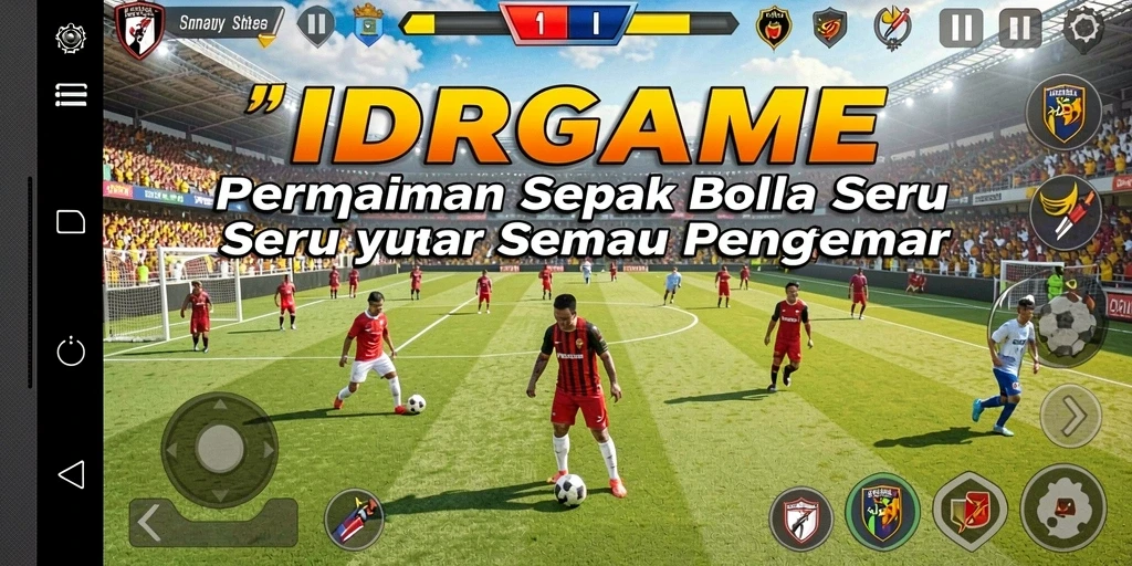 Tampilan gameplay seru dari IDRGAME yang menggambarkan aksi sepak bola.