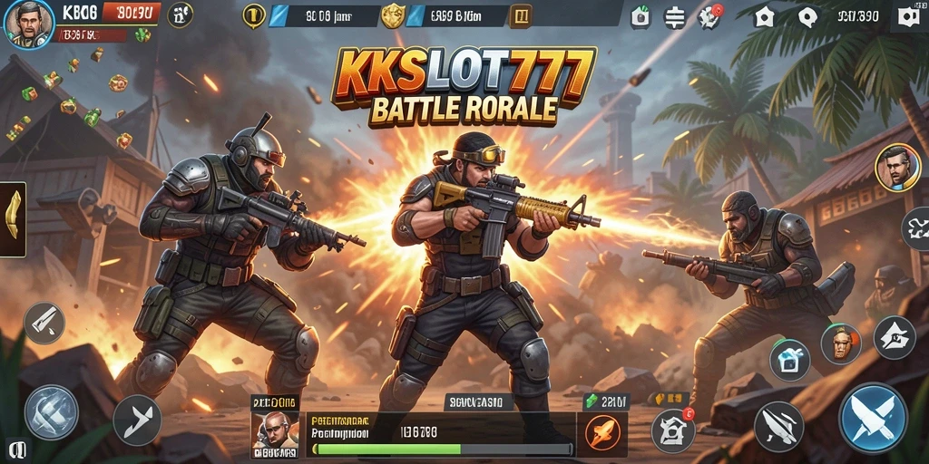 Tangkapan layar KKSLOT777 menampilkan aksi pertempuran yang intens di arena Battle Royale.