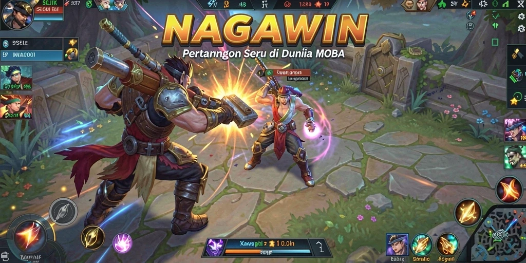 Screenshot gameplay NAGAWIN menampilkan aksi seru di arena MOBA.