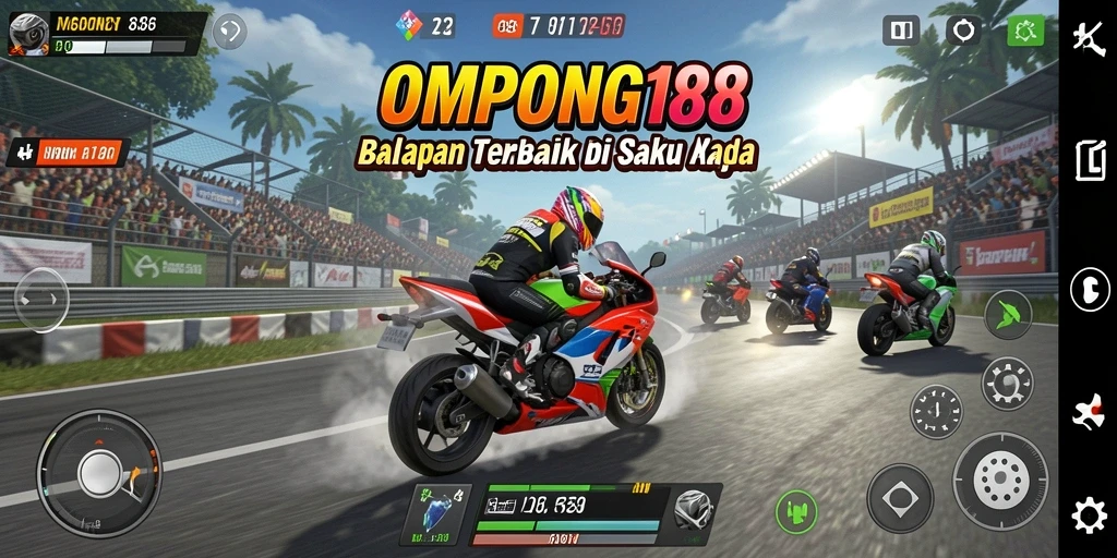 Screenshot OMPONG188 menampilkan aksi balapan motor yang mendebarkan.