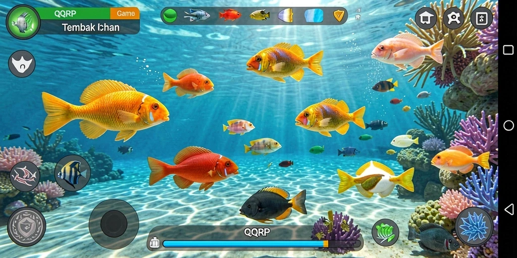 Tampilan gameplay QQRP yang menarik saat berburu ikan.