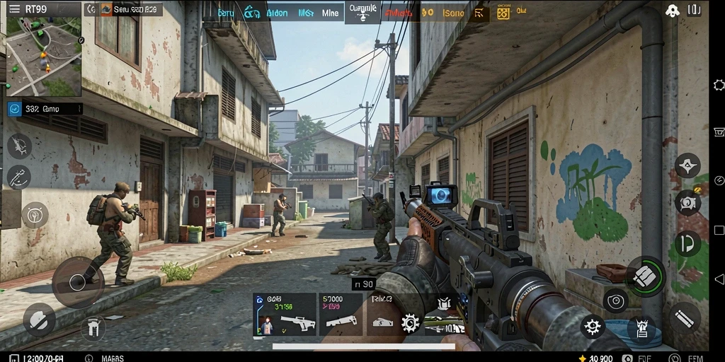 Tampilan gameplay RT99 yang mendebarkan dalam pertempuran FPS.