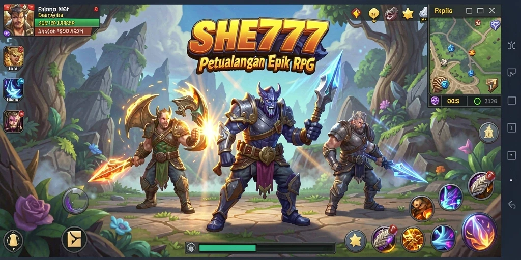 Tampilan gameplay seru dalam SHE777 dengan pertempuran mendebarkan.