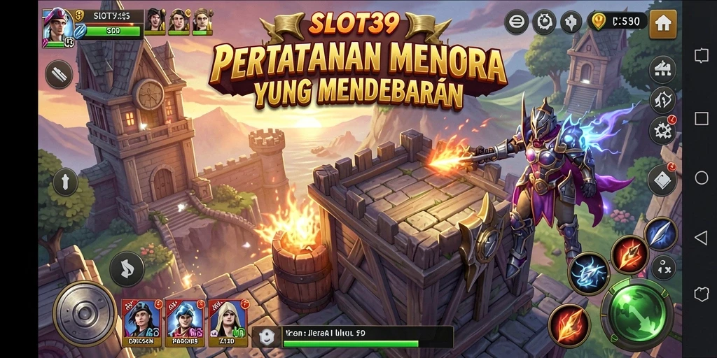 Tampilan gameplay SLOT39 yang menampilkan pertahanan menara yang epik.