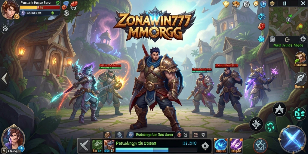 Screenshot gameplay ZONAWIN777 yang menunjukkan pertempuran seru di dunia fantasi.
