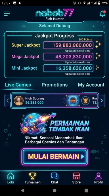 Tampilan antarmuka nabob77 yang sederhana dan menarik.